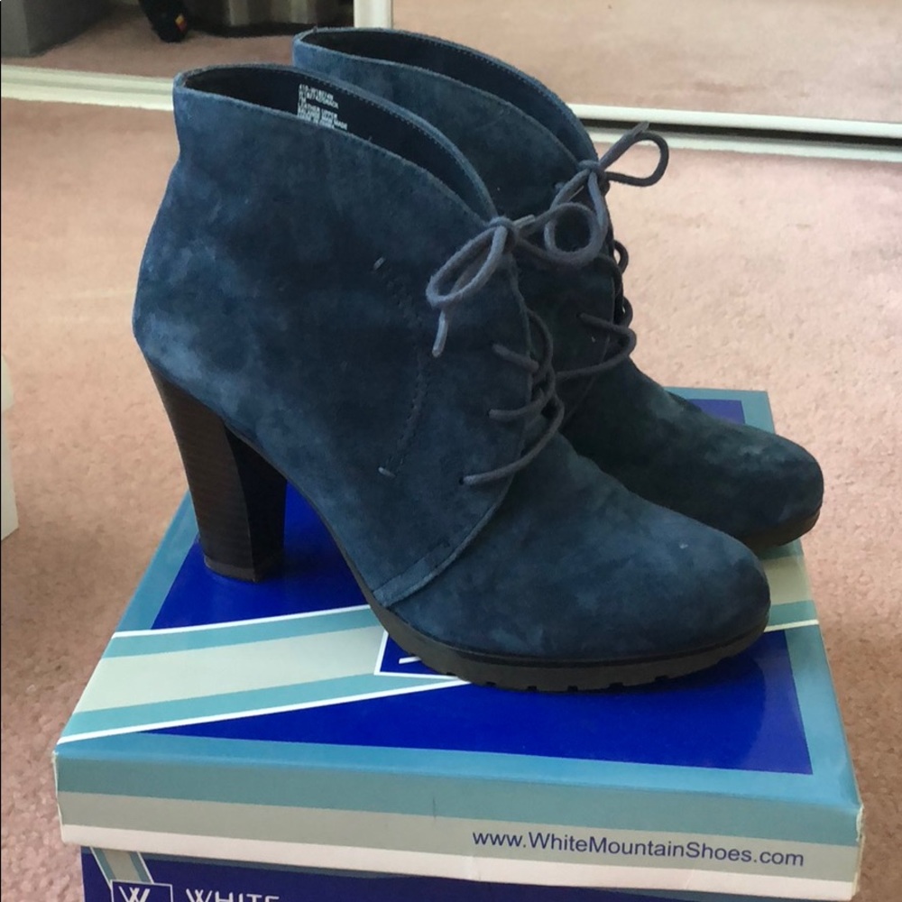 White Mountain Blue Suede Lace Up Booties
